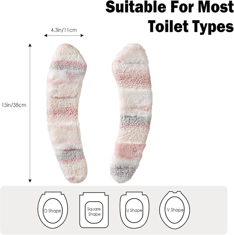 Iensen Thick and Warm Plush Toilet Seat Cover – Washable, Reusable Cushion with TPR Adhesive & Parallel Stripe Design for Comfort & Insulation (Pink) - Image 2